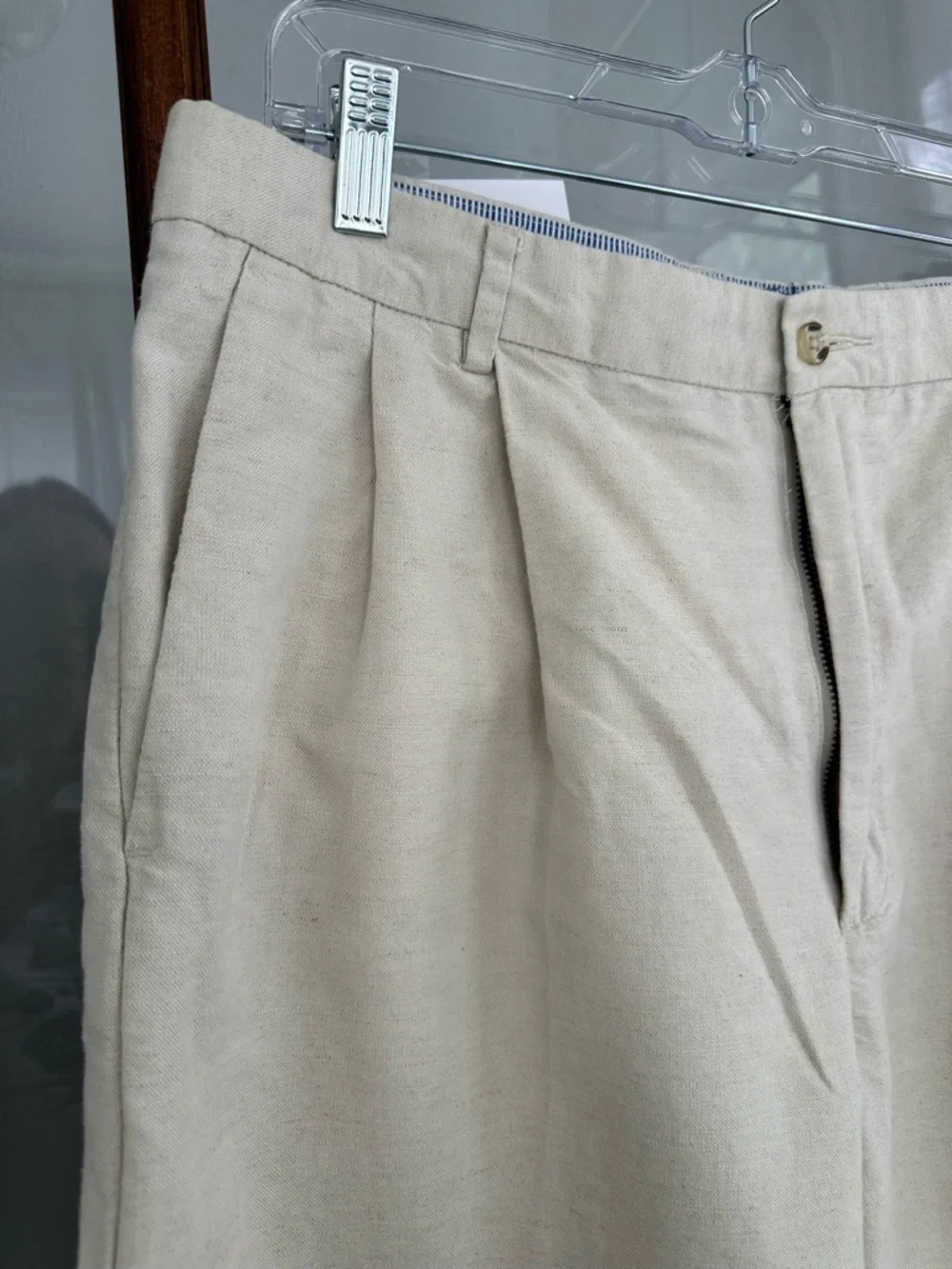 Charter Club Room Linen Blend Pants 36 X 29 Beige Pleated Cuffed Classic Fit